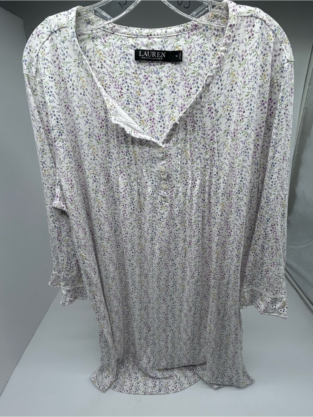 Lauren Ralph Lauren Women's Lavender Floral Sleep Shirt 1X